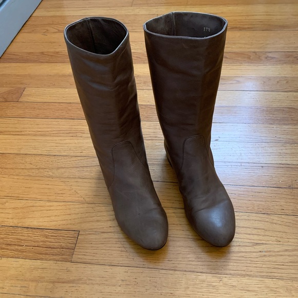 COPY - Authentic PRADA Taupe Leather Flat Mid-Calf Boots size 37.5 EUC - Picture 2 of 11